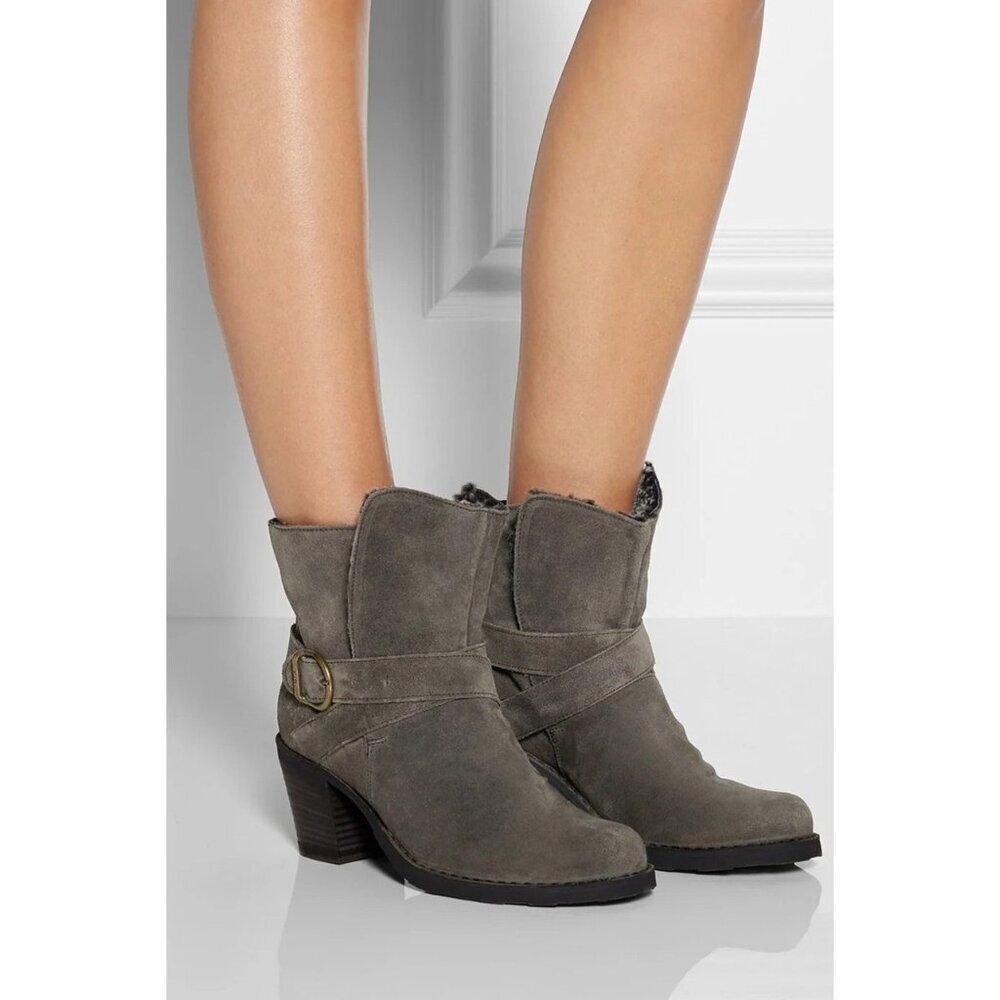 Fiorentini + Baker Nubis Nolita Fabula‎ Fur Moto Boots Tan Gray Women US 5.5